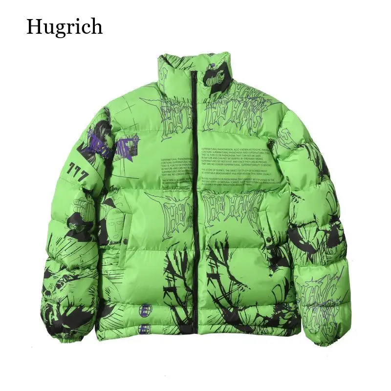 Пуховик с японским мультяшным принтом граффити Мужская Толстая парка зимняя