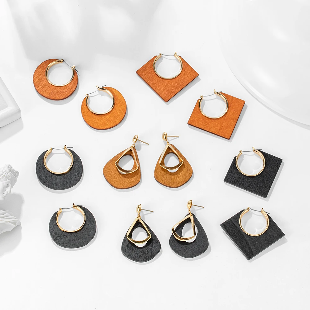 Женские винтажные серьги-подвески из коричневого натурального дерева богемные