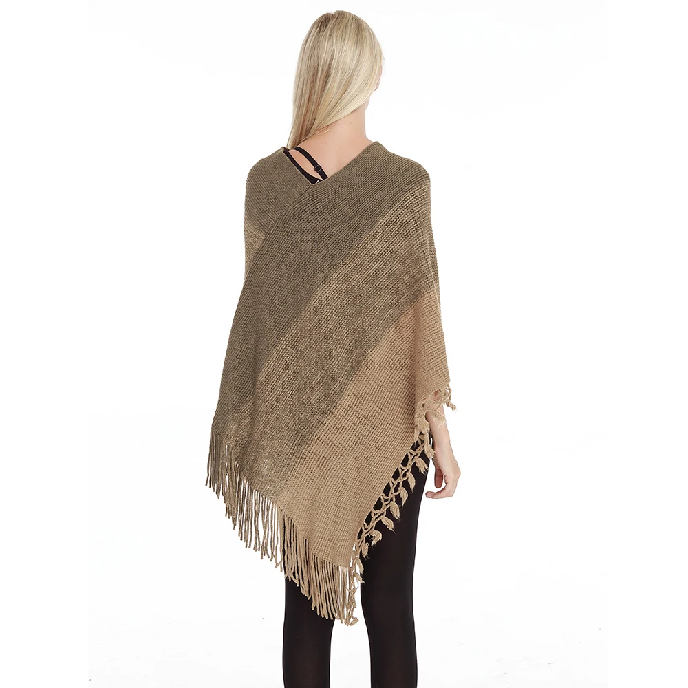 Женское пончо хлопковое с цветной шалью| |