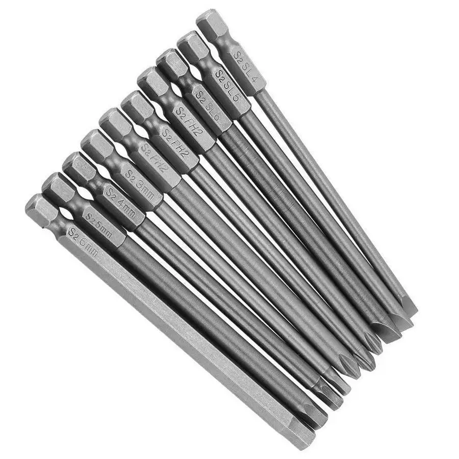 10 шт./компл. шлицевые биты для отверток 1/4 дюйма с шестигранным хвостовиком