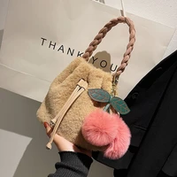 veryme winter womens bag fashion plush shoulder bag designer style cute fur ball hanging crossbody portable girl bucket bag