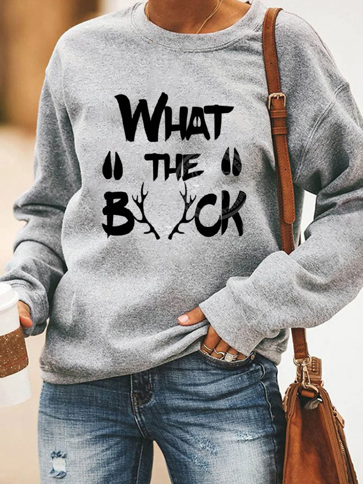 

Women Hoodie What The Buck Antlers Printed Hoodies Women Fleece Long Sleeve O Neck Loose Sweatshirt Girls Pullovers Winter