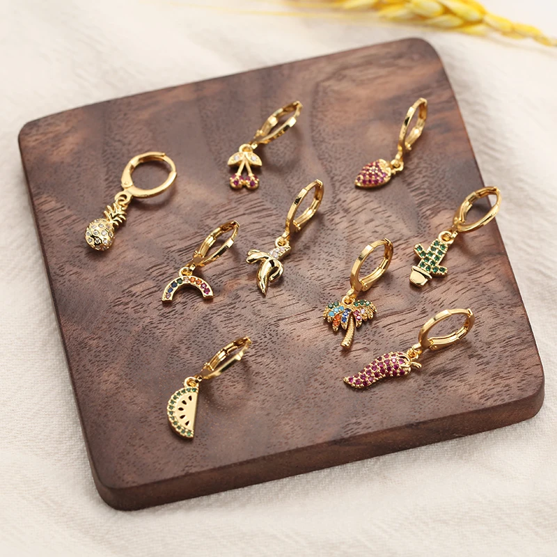 

Earrings for Women Gold Dangle Fruit Earrings Bulk Copper CZ Korean Indian Jewelry Boho Earring Fashion Woman Earring For Woman
