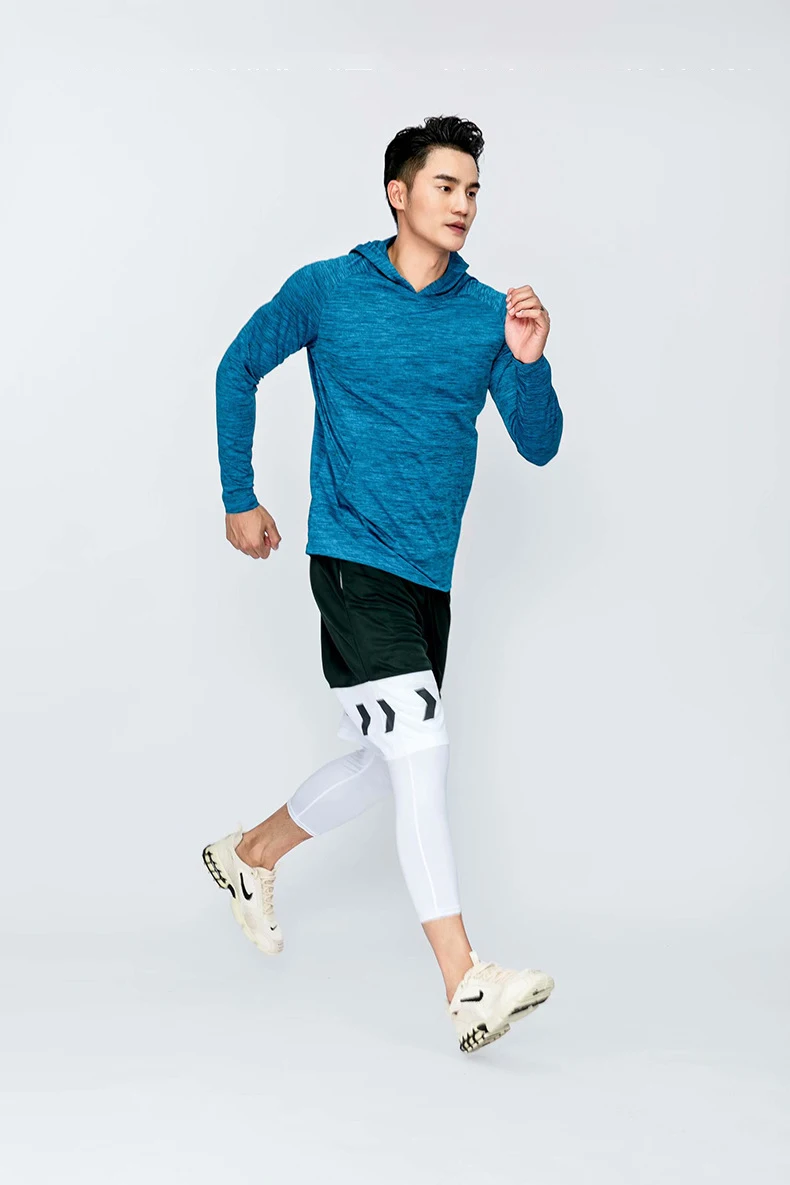 

Tight Hoodie Gym Soccer Training Run Jogging Quick Dry Breathable Sports Clothing Mens Running Fitness Sports Long Sleeve Hooded
