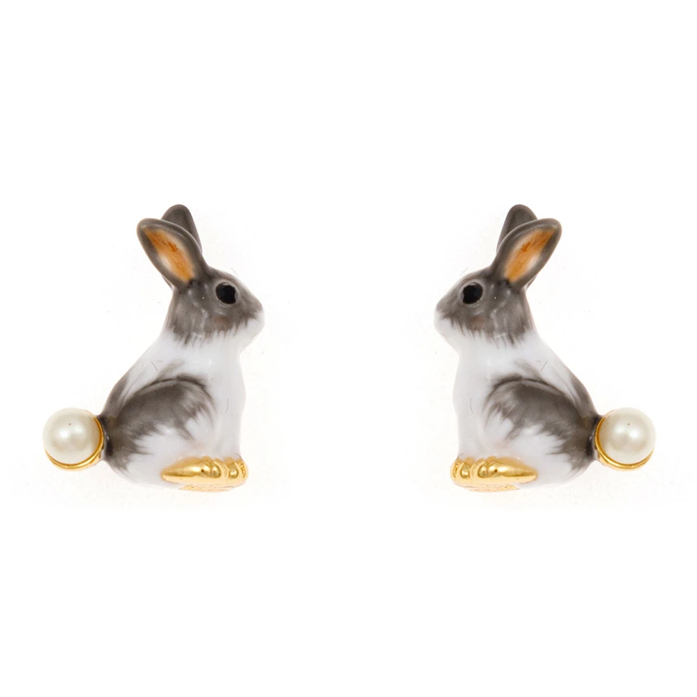 

Jeeyin 2021 Delicate Cute Enamel 3D Rabbit White Pearl Stud Earrings Girlfriend Birthday Gift For Girl Teen Jewelry New Arrivals