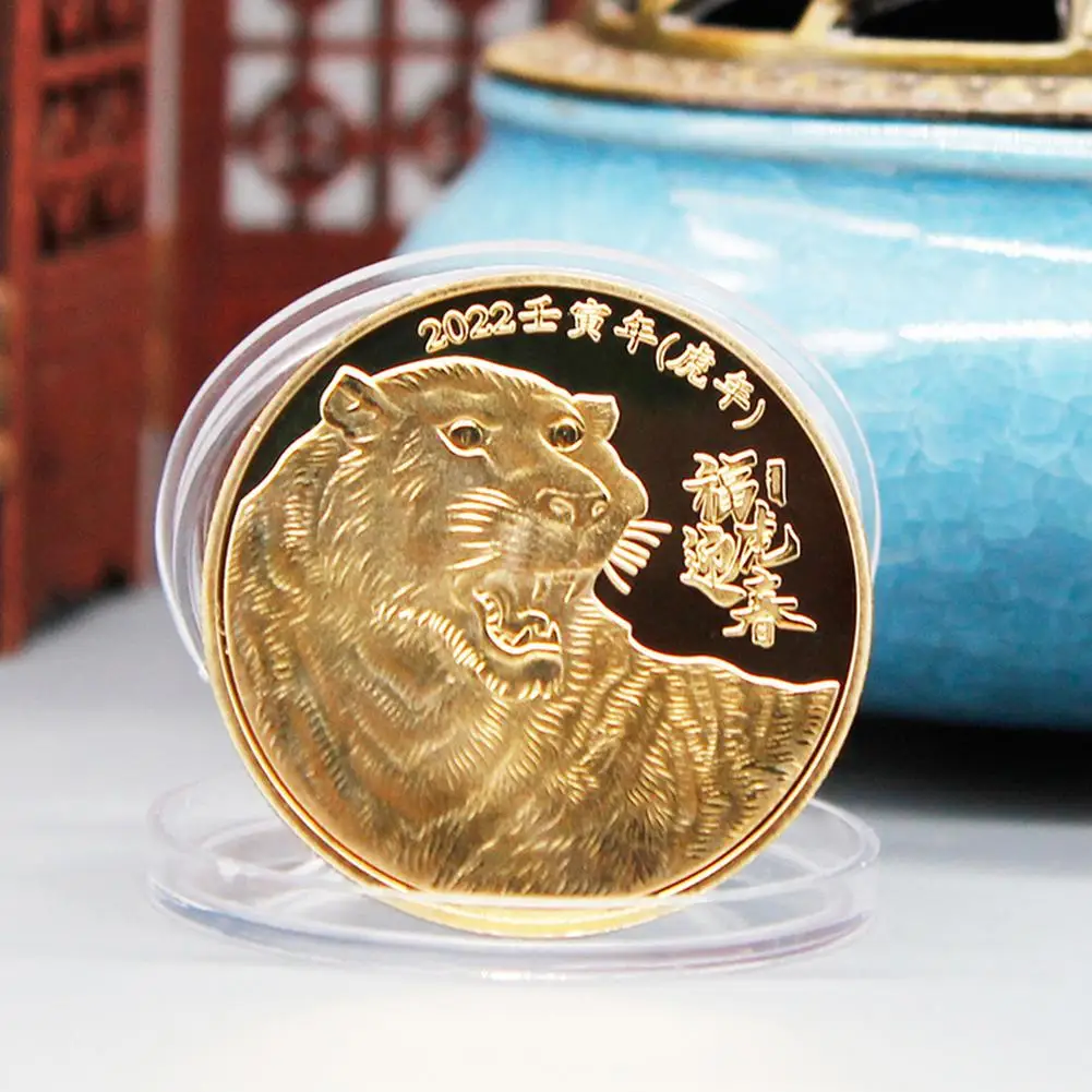 

Золотая/серебряная монета из двенадцати знаков зодиака, тигровая монета, коллекционные монеты 2022 года тигра, подарок, монета китайской куль...