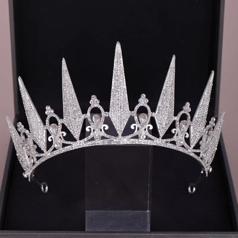 Silver Роскошные свадебные диадемы с геометрическим кристаллом в стиле барокко, золотые диадемы, принцесса, королева, пышный выпускной вечер, вуаль со стразами, тиара, свадебный ободок, аксессуары для волос - Окраска металла: Silver