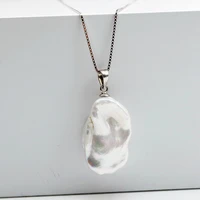 girl pendant necklace baroque style irregular flat pearl 925 sterling silver necklace ladies silver necklace