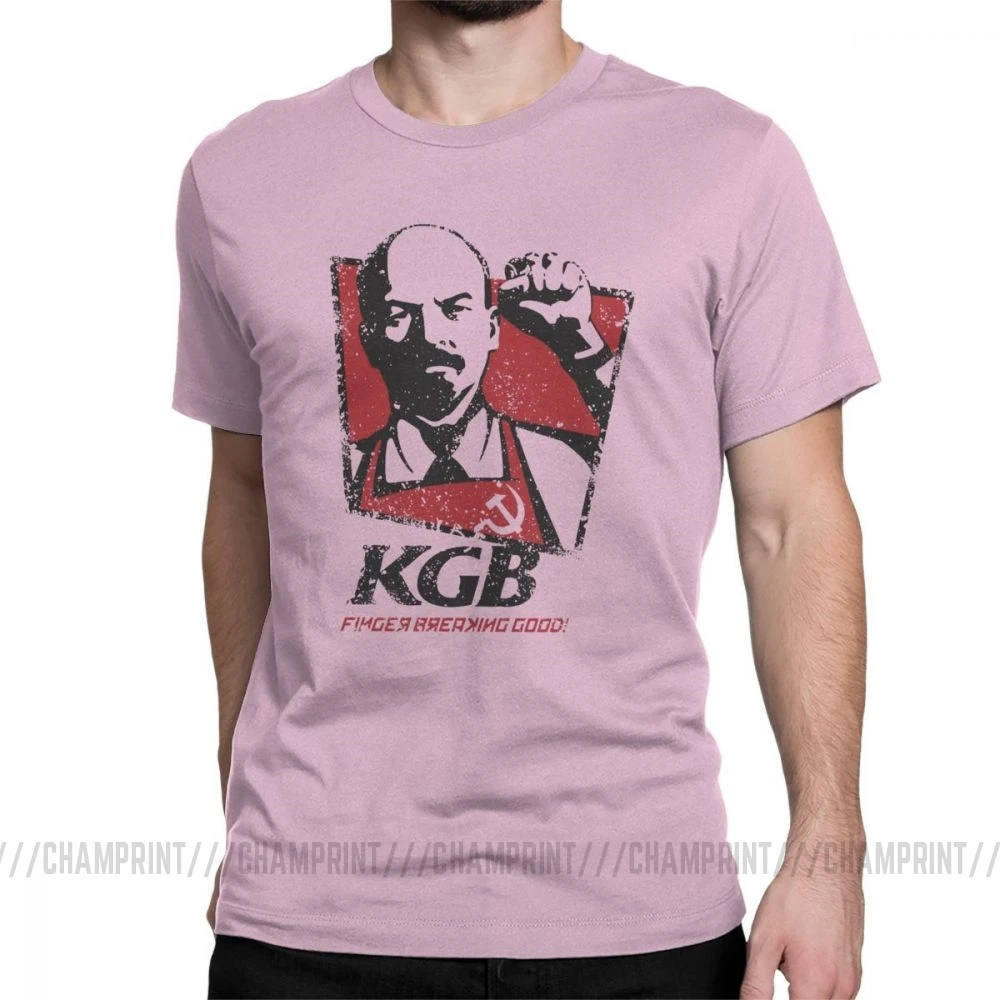 KGB Vladimir Lenin мужские футболки СССР Россия коммунизм Марксизм коммунистические винтажные футболки с круглым вырезом хлопок Подарочная одежда - Цвет: Розовый