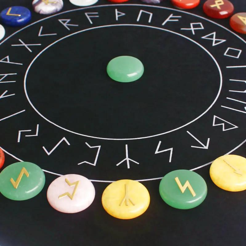 25Pcs Natural Chakra Crystal Golden Fortune-telling Divination Agate Runes Stones Round Copper Metal Sticker Reiki Healing Decor | Дом и сад