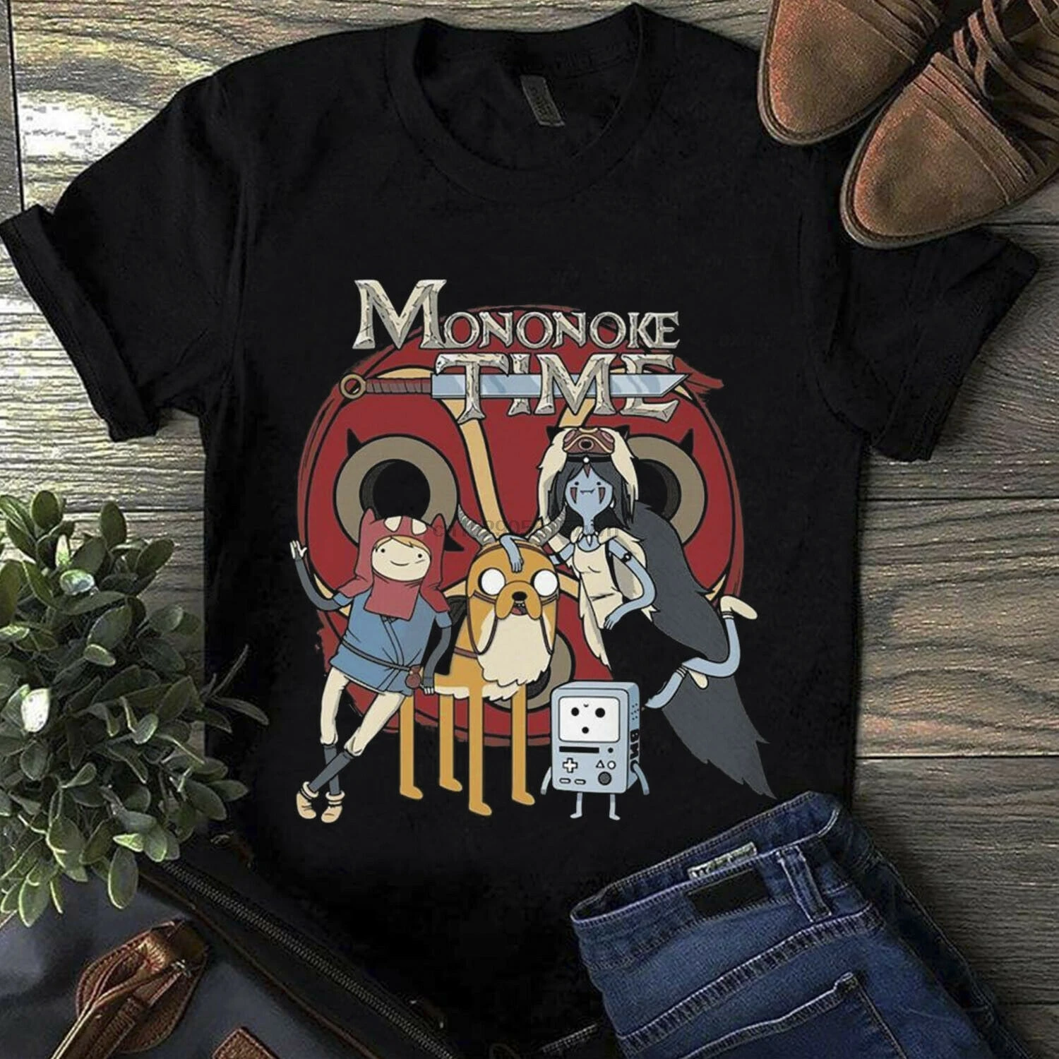 

Mononoke Time Adventure Time Princess Mononoke, женская черная хлопковая Футболка S-3XL