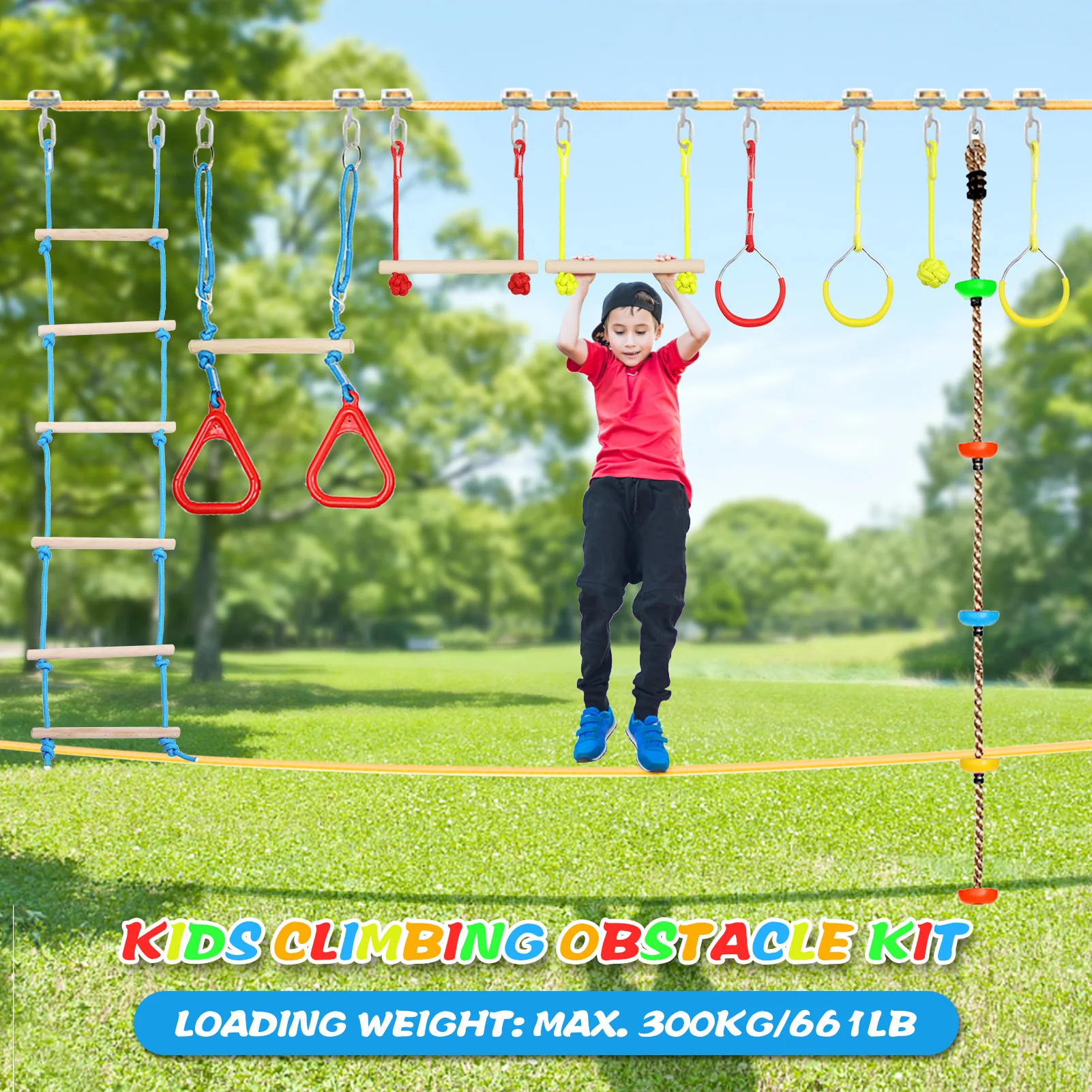 

Kids Climbing Obstacle Kit Climbing Rope Children Line Hanging Obstacle Course Outdoor Swing Outdoor Children's Carabiner Ladder