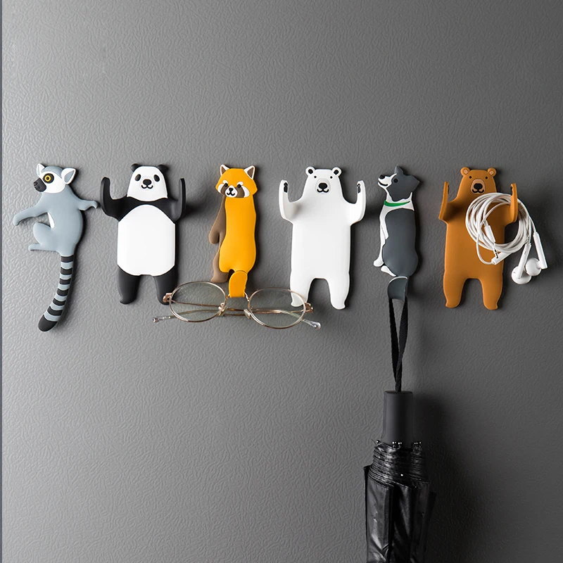 

Wall Hanging Hook Cartoon Animals Multi-Purpose Key Wall Crochet Holder Removable Kitchen Free Nail Single Wall Hooks Single Hom