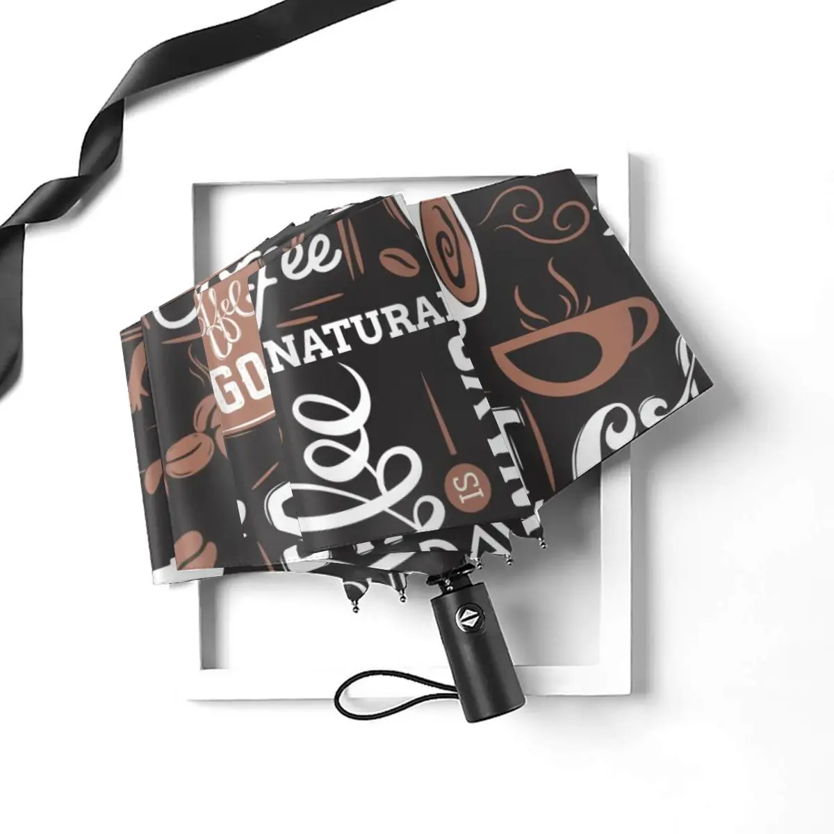 Автоматический зонт кофейная иллюстрация тройного сложения для женщин и мужчин