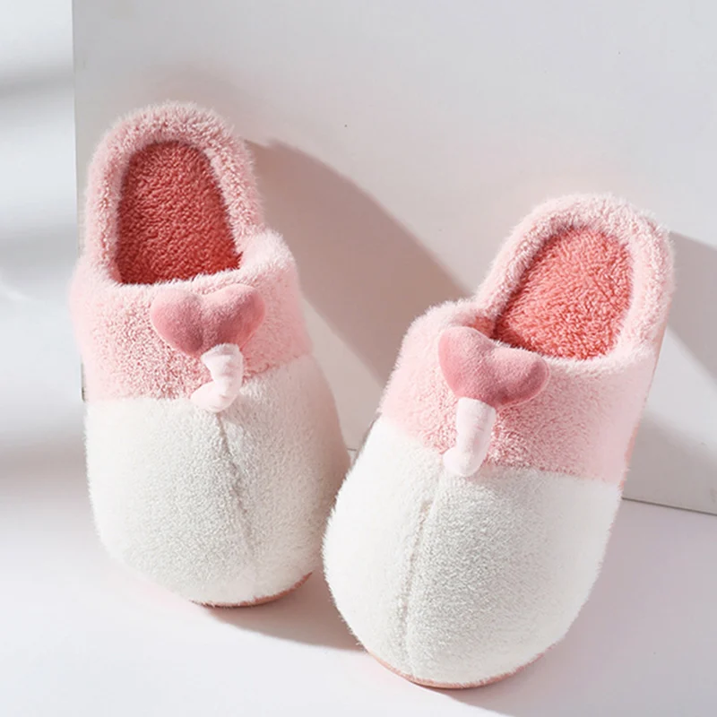 Warm Soft Women Slippers Women Heart Cotton Slipper Winter Non-Slip Floor Home Furry Slippers Shoes Bedroom Female Male Footwear