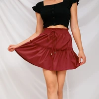 summer high waist elastic solid skirts womens 2021 new fashion lacing fresh sweet a line short skirt twelve colors urban leisure