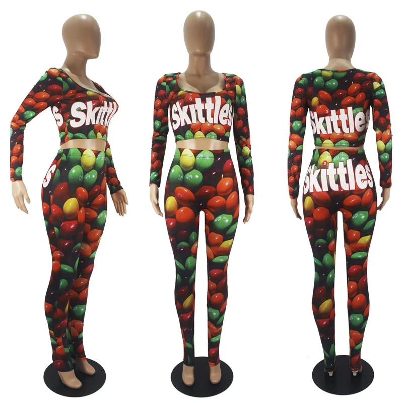

ZKYZWX Sports Lounge Wear Pattem Print Full Sleeve Tops 2 Piece Set for Women Sweatsuit Sexy Pencil Pants Jogger Matching Sets