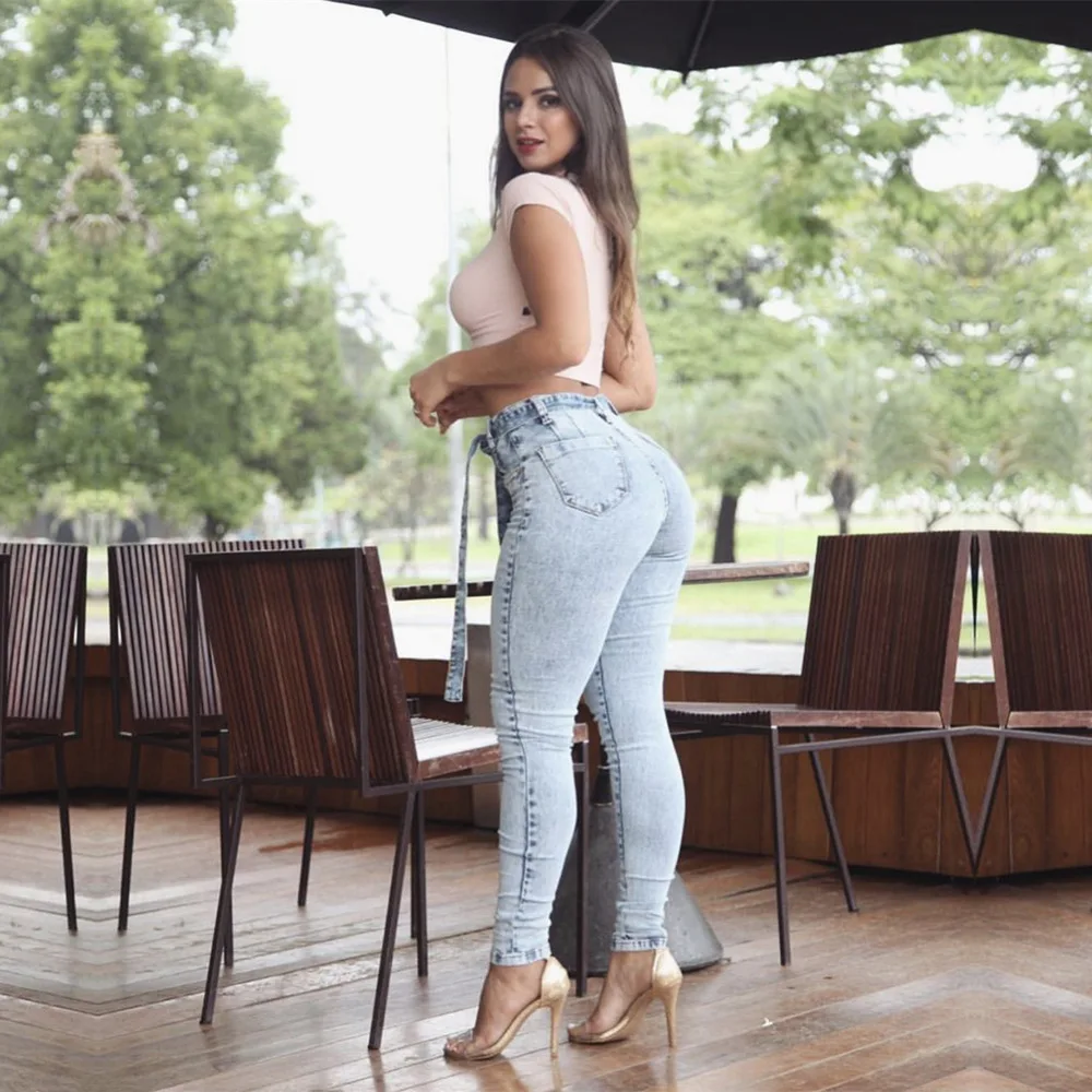 Модные узкие джинсы для женщин с карманами на молнии высокой талией поясом