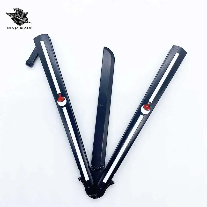 

Uchiha Sasuke Balisong Model Clan Insignia Uchiha Family Logo Blunt Blade Butterfly Knife Metal Model For Anime Collection