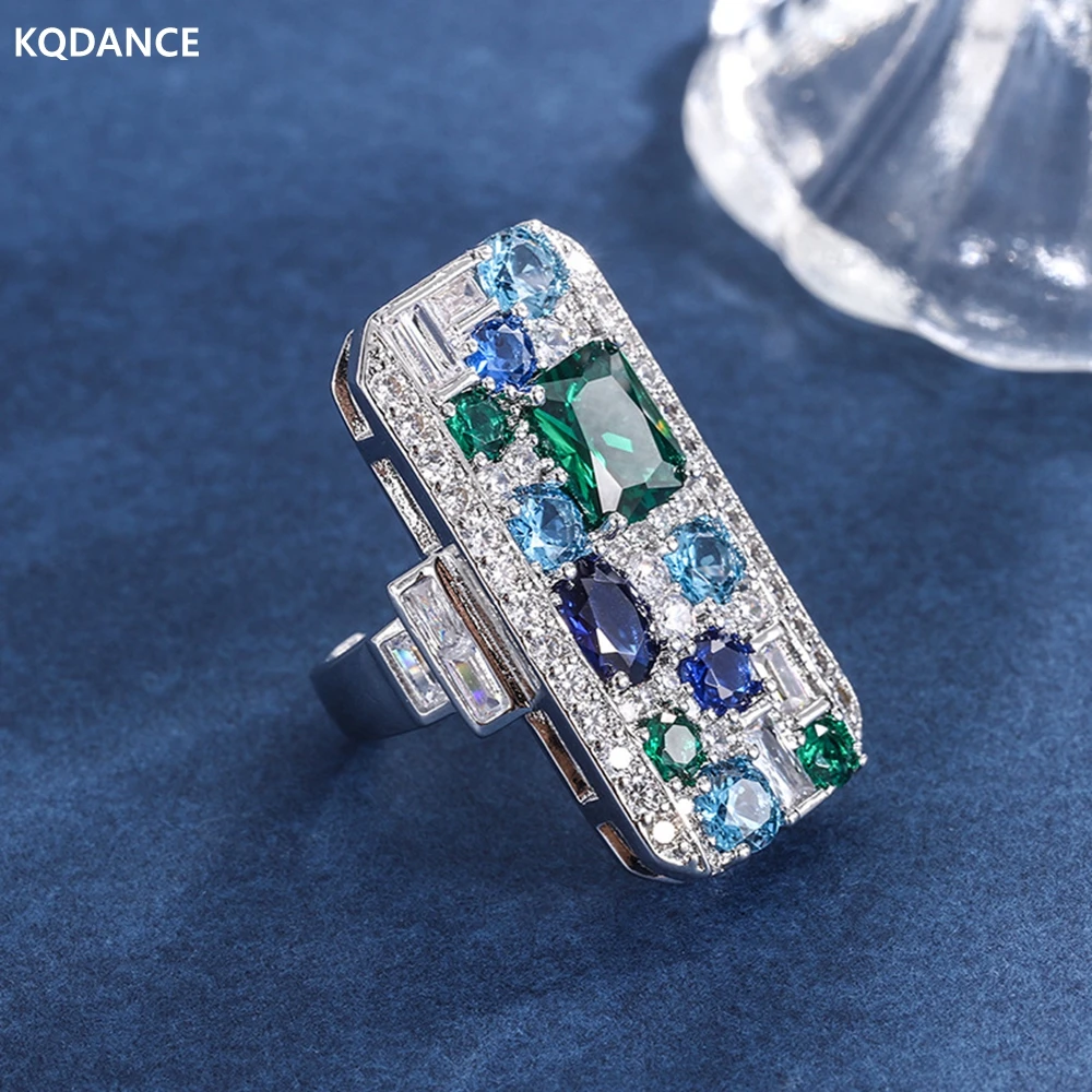 

KQDANCE Woman's Created emerald Tanzanite Diamonds Ring with Blue/green stone 18K White gold plated Rings Jewelry 2021 Trend