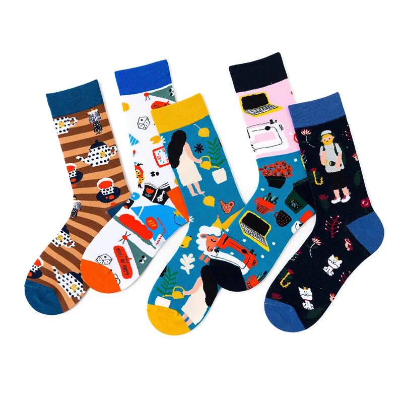 Japan Harajuku Coffee Animals Women Socks Kawaii Cute Men Cartoon Funny Chic Street Skate Boy EU35-42 | Женская одежда