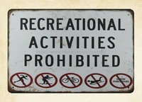 recreational activities prohibited metal tin sign wall art plaque