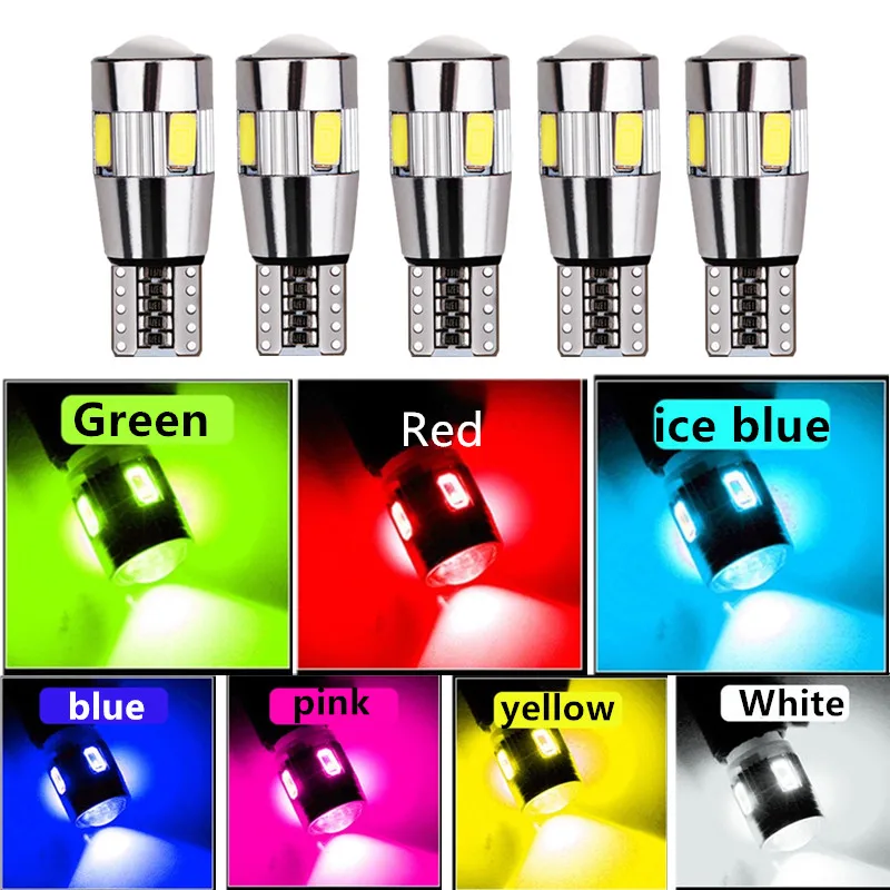 

2x Car 5W5 LED Bulb T10 W5W LED Signal Light Canbus 12V 6000K Auto Claerance Wedge Side Reverse Lamps 5630 6SMD Blue No error 2x