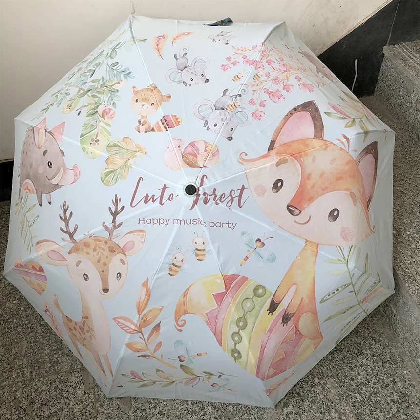 

Children Animal Umbrella Three-folding Fully-automatic Waterproof Cartoon Animation Kids Umbrella Boys Girls Parapluie