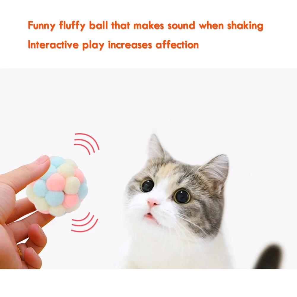 

3Pcs Funny Interactive Toys Cat Bells Bouncy Ball Plush Colorful Kitten Training Chew Pet Chasing Supplies Gifts For Pets