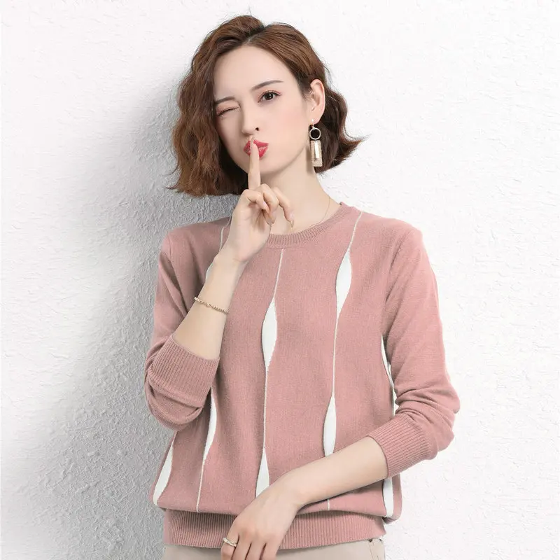 

Autumn Winter Women Cozy Pullover Sweater Pink Blue Black White Ripple Hem Knitwear Textured Knitted Top Soft Warm Jersey Girls