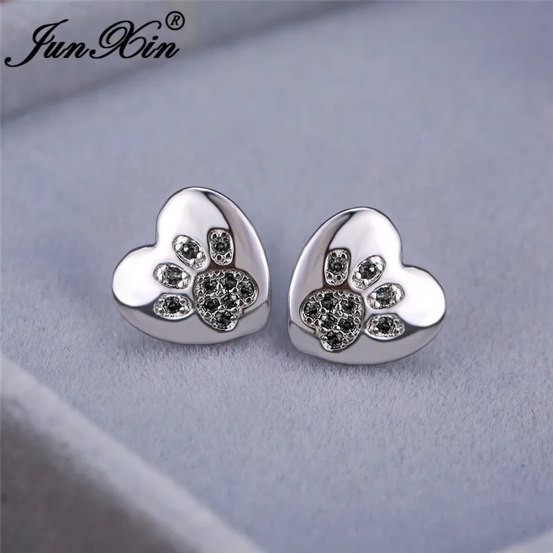 Black Earrings Сине-белые огненные опаловые серьги-гвоздики в виде животных, медведя, кошки, собаки, лапы для женщин и мужчин, 925 серебро, розовое золото, серьги в виде сердца, свадебные ювелирные изделия, Cz - Окраска металла: Black Earrings