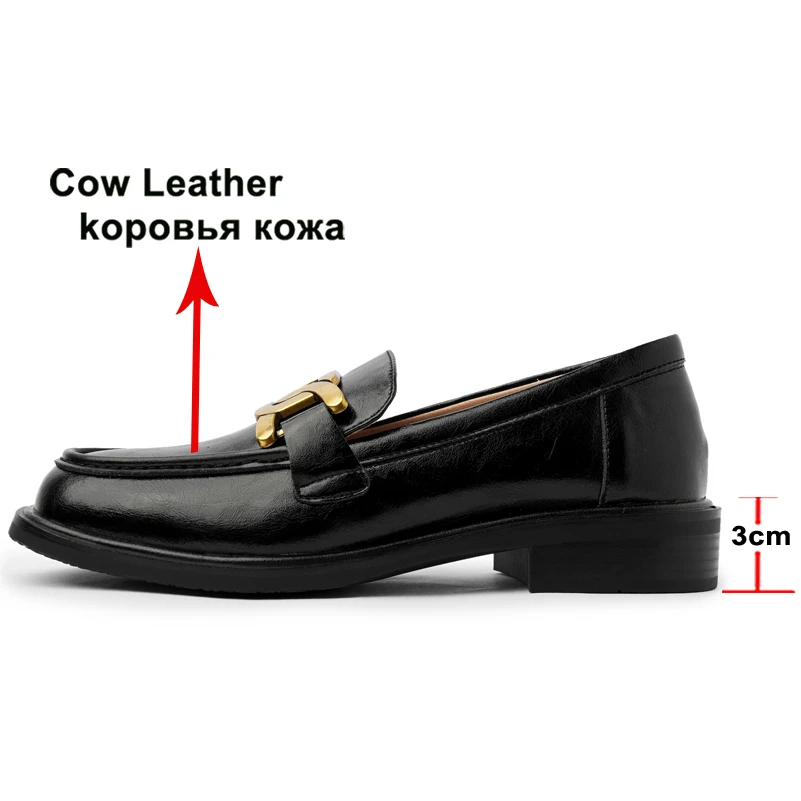 Туфли Meotina женские демисезонные из натуральной кожи лоферы на толстом среднем