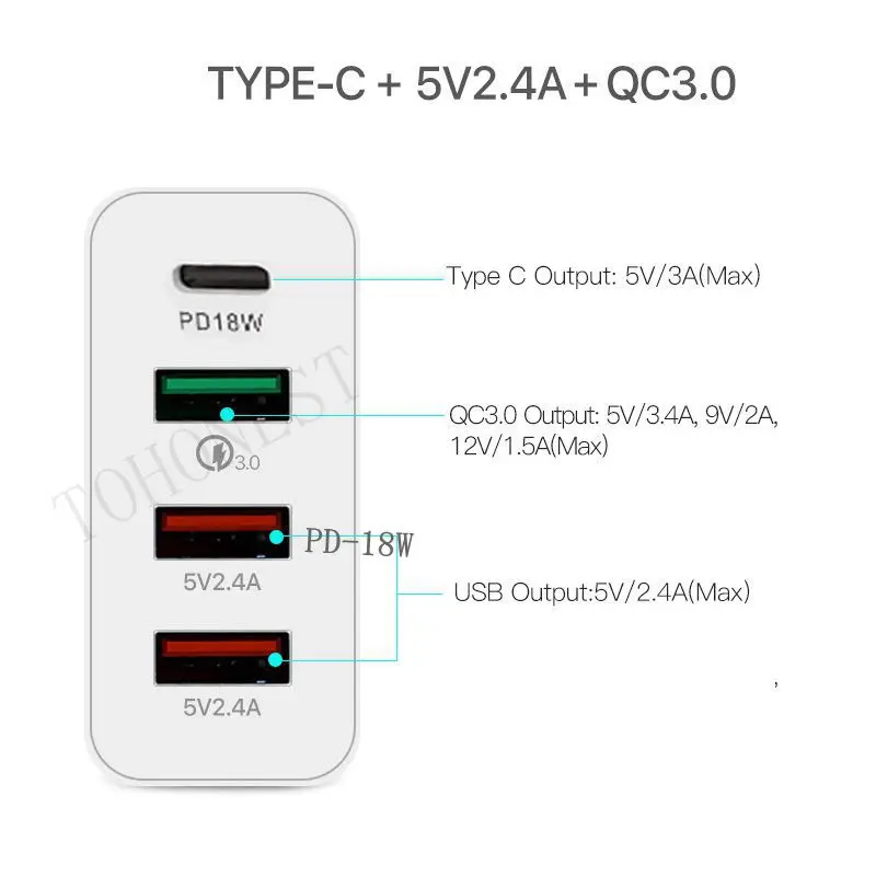 Умное зарядное устройство с 4 USB портами 48 Вт быстрое 3 0 для iPhone Samsung Xiaomi Huawei