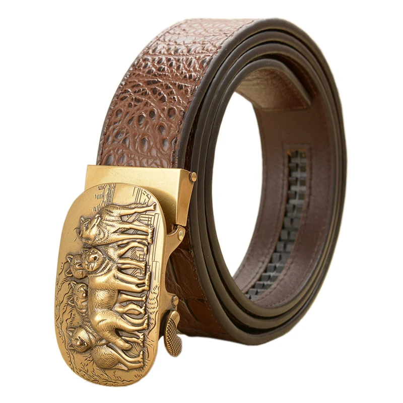 Ремень мужской кожаный с автоматической пряжкой в стиле ретро|Мужские ремни| |