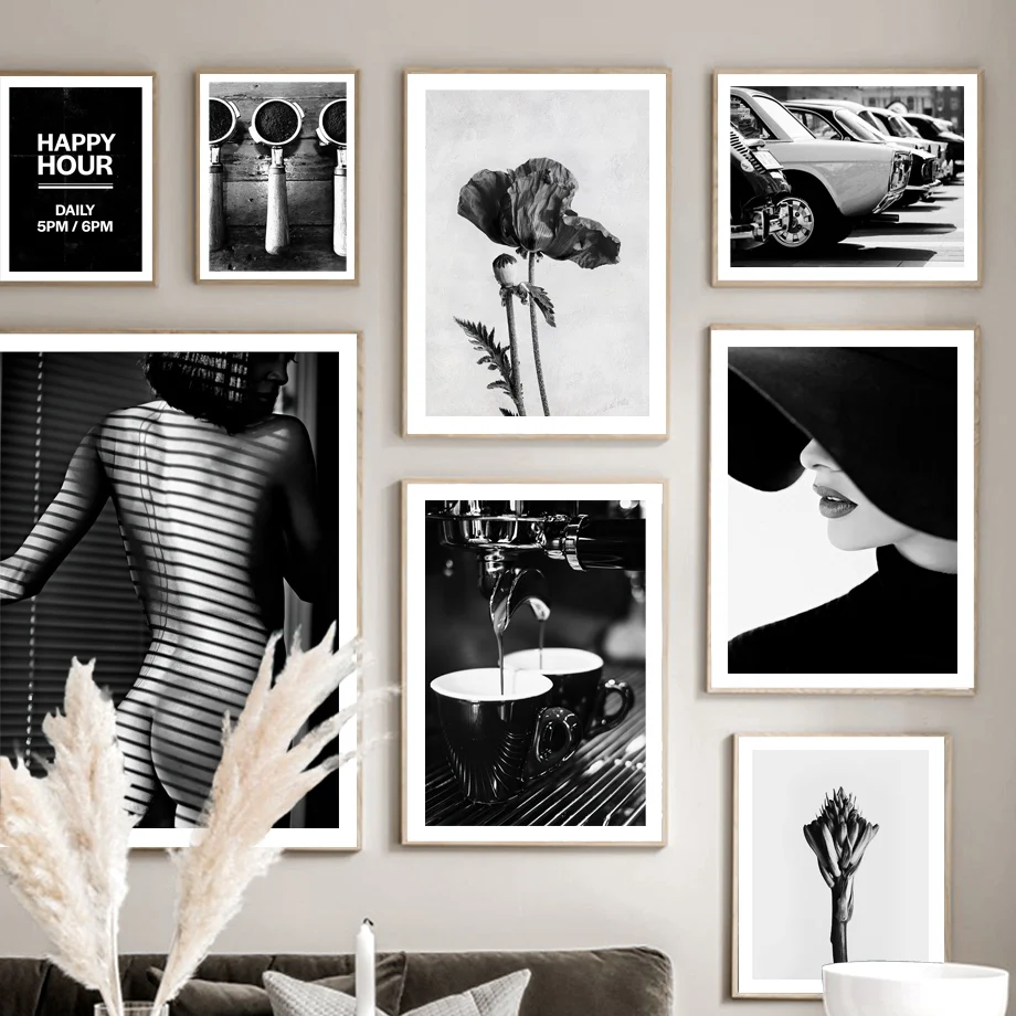 

Naked Girl Coffee Machine Old Car Locomotive Art Canvas Painting Nordic Posters And Prints Wall Pictures For Living Room Decor