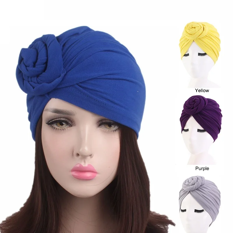 

India Soft Ladies Solid Cotton Twist Knot Turban Hat Arab Wrap Head Scarf Hijab Hat Chemo Cap Party Wedding Hair Accessories