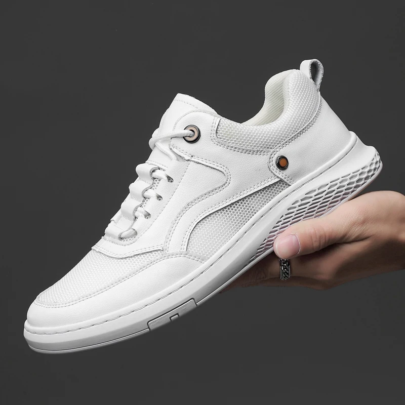 

Men's Shoes Fashion Genuine Leather Loafers Men Brand Breathable Spring Autumn Lace Up Breathable Mesh Casual Outdoor Sneakers
