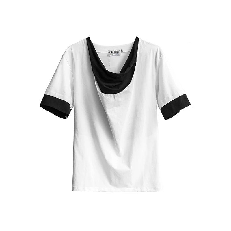 

Dark wave man fake two hairstylist personality t-shirt Korean version of the patchwork color pile leader short-sleeved youth shi