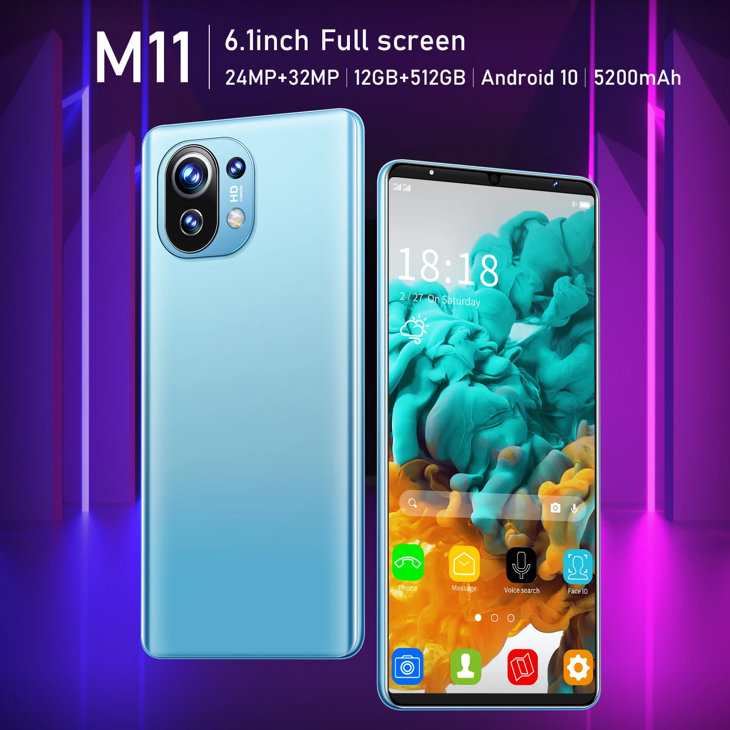 

M11 Smartphone 5200mAh Battery12+512GB 10Core 6.1Inch Dual SIM Dual Standby Support Face ID 5G Global Version Android CellPhone