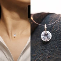 unique fashion women invisible fishing line clavicle necklace zircon crystal charm pendant choker necklace chain necklaces