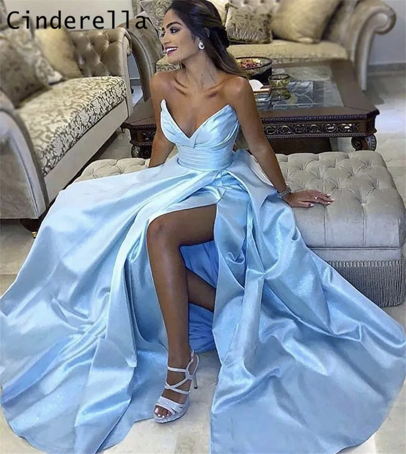 

Атласное Вечернее платье Золушки, с разрезом по бокам, плиссированное, с молнией на спине