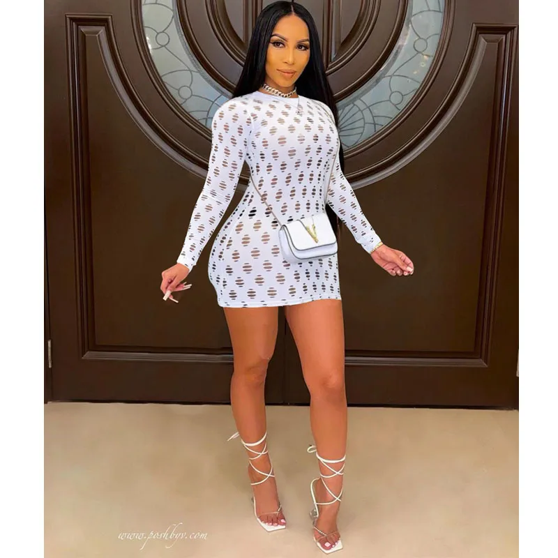 

Summer Clothing Fashion Sexy Hole Long-sleeve Sexy Dress Party Dresses for Women Club Outfits Goth Streetwear Y2k Wholesale