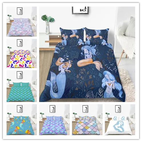 3D Русалочка и цветные рыбные весы с принтом комплекты постельного белья 2/3