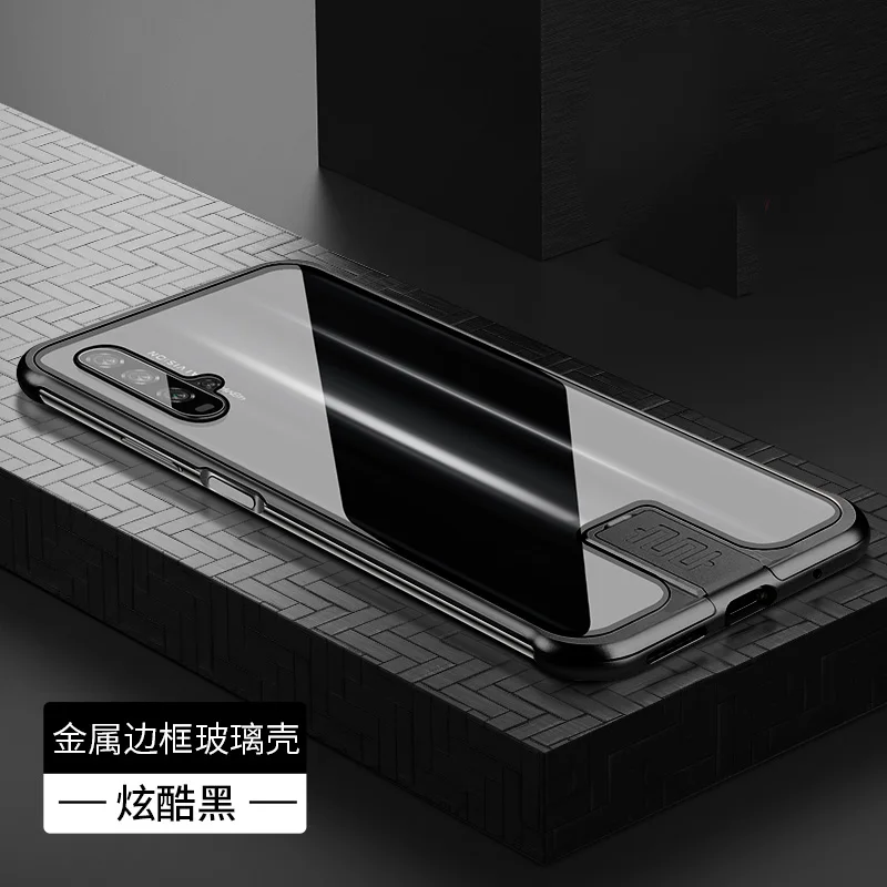 R-just Borderless серия металлический каркас чехол для телефона huawei Honor 20 защитный чехол стеклянная задняя крышка Чехлы для huawei Honor 20 Pro - Цвет: black