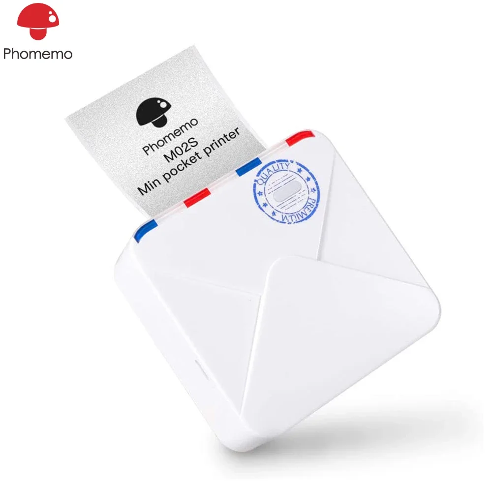 Мини Bluetooth карманный принтер Phomemo M02S термопринтер 300 точек/дюйм совместимый с iOS и