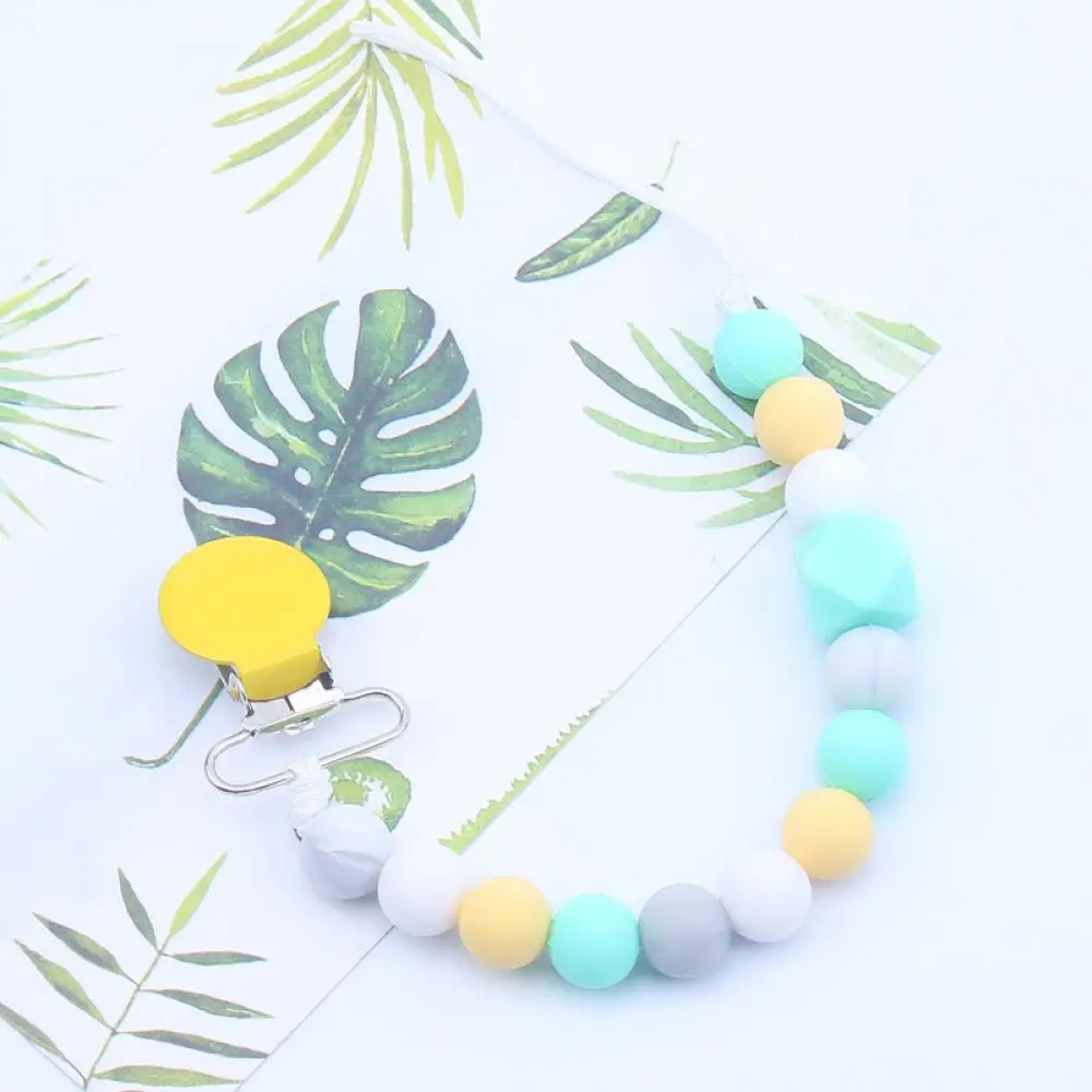 

New Baby Anti-dropping Chain Accesories Metal Love Heart Pacifier Clips Soother Chain Chew Silicone Beads Pacifier Nipple Holder