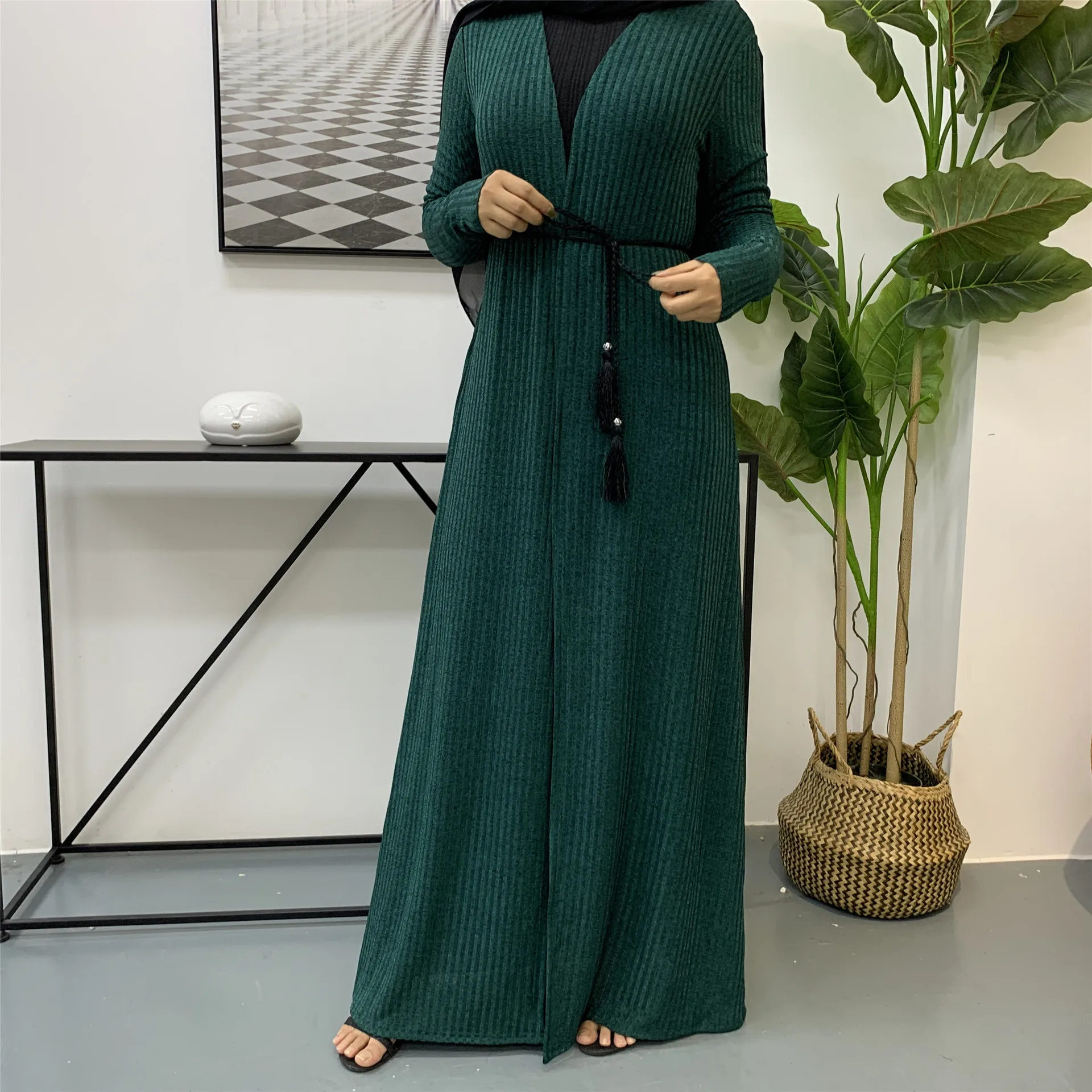 

Donsignet Muslim Dress Middle East Eid Duabi Abaya Turkey Robe Muslim Women Long Sleeve Knitted Sweater Coat Robe Muslim Fashion