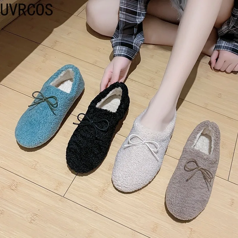 

Women's Flat Shoes Bowknot Shoes Round Toe Loafers Fur Autumn Casual Fashion All-match Women's Shoes2020