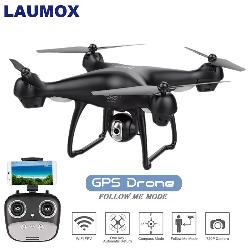 LAUMOX S70W Радиоуправляемый Дрон с режимом следования за мной с 720 P/1080 P HD камерой Регулируемый Широкоугольный FPV gps Профессиональный Квадрокоптер вертолет