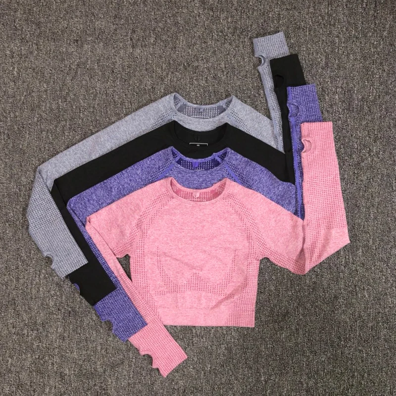 

Long Sleeve Yoga Set Women Sports Wear Vital Seamless Crop Top+Fitness Leggings Tracksuit Female Running Workout Clothes